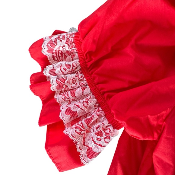 Square Up Fashions Women’s Red Ruffled Lace Trim Blouse Peasant Fiesta Size XXL - Picture 3 of 5